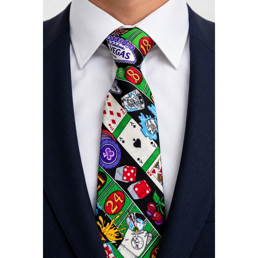 Vintage Nicole Miller Silk Las Vegas / Casino Dice Standard Necktie
